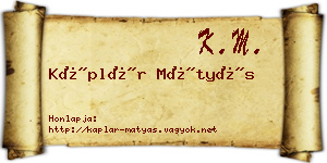 Káplár Mátyás névjegykártya