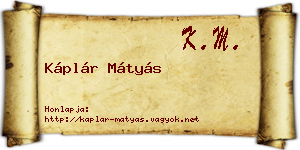 Káplár Mátyás névjegykártya